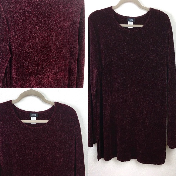 Eileen Fisher Sweaters - Eileen Fisher Burgundy Wine Chenille Long Sweater